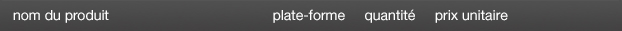 Nom du produit, Plate-forme, Quantité, Prix unitaire